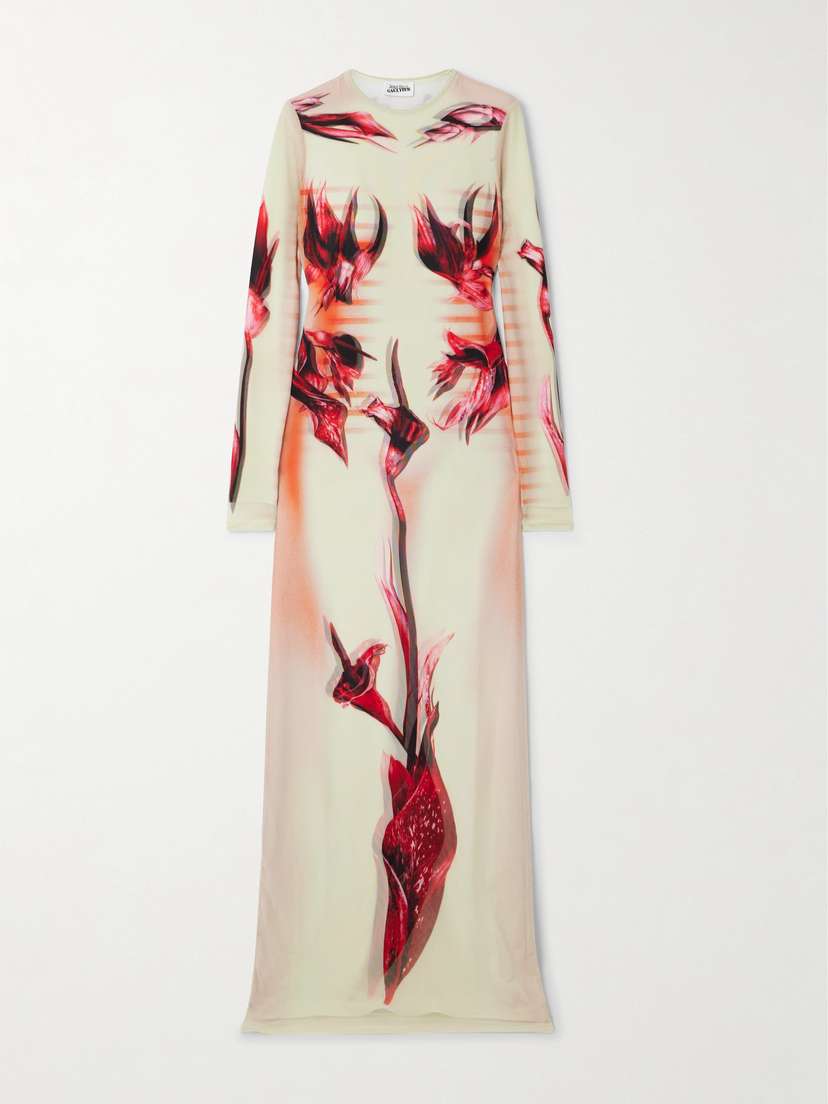 Jean Paul Gaultier Printed Stretch-mesh Maxi Dress