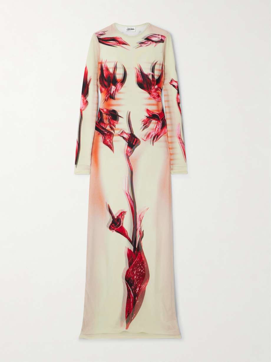 printed stretch-mesh maxi dress