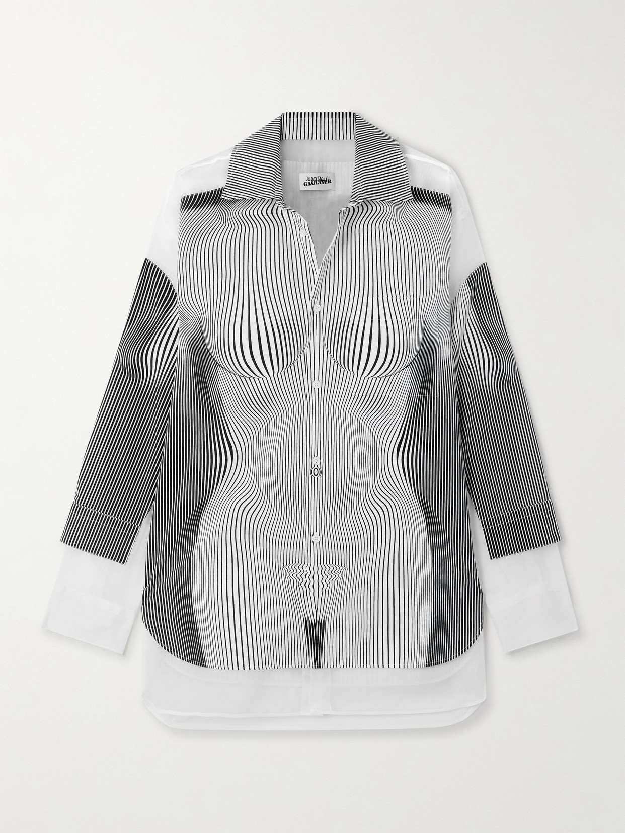 Jean Paul Gaultier Striped Poplin And Silk-organza Shirt In White