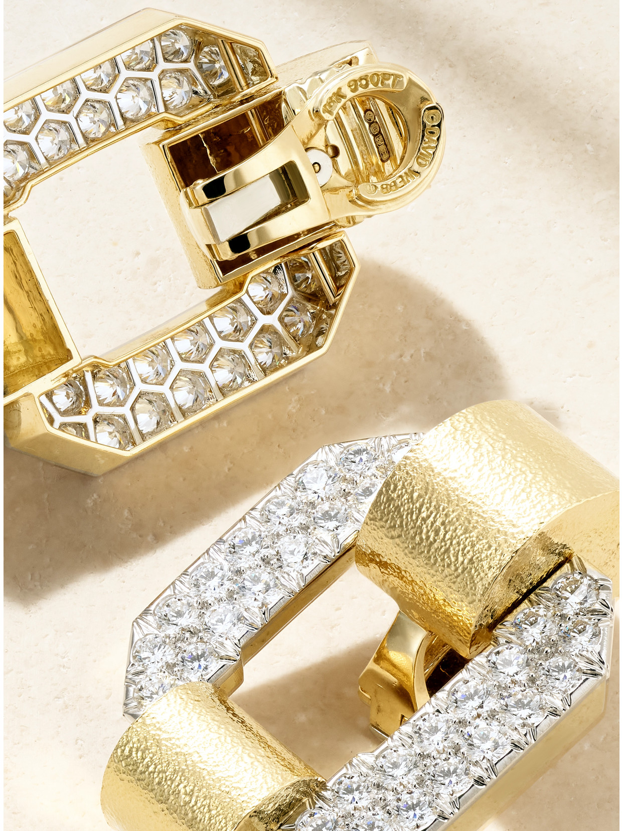 David Webb Octagonal Buckle 18-karat Gold Diamond Clip Earrings In Gold