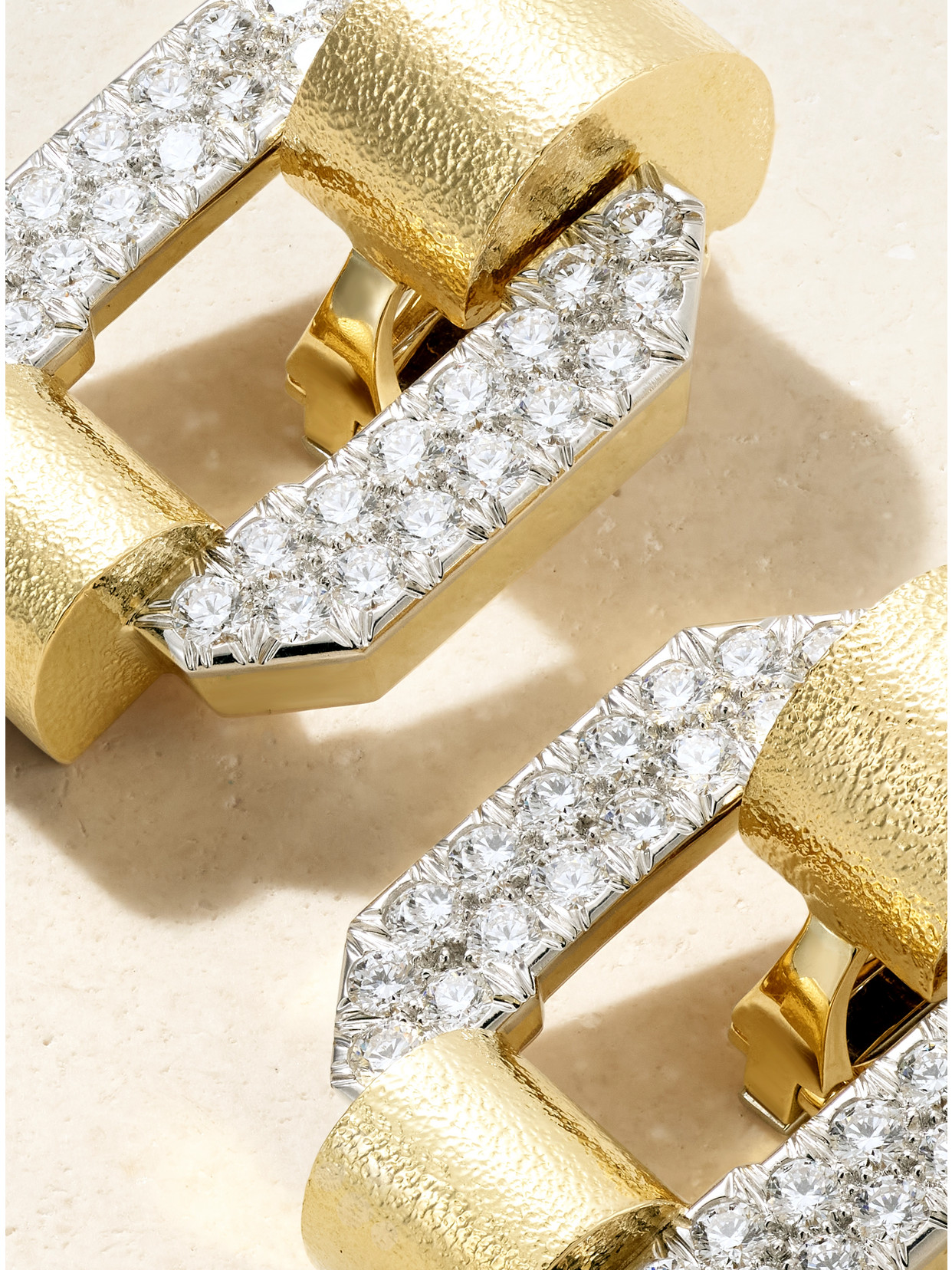 David Webb Octagonal Buckle 18-karat Gold Diamond Clip Earrings In Gold