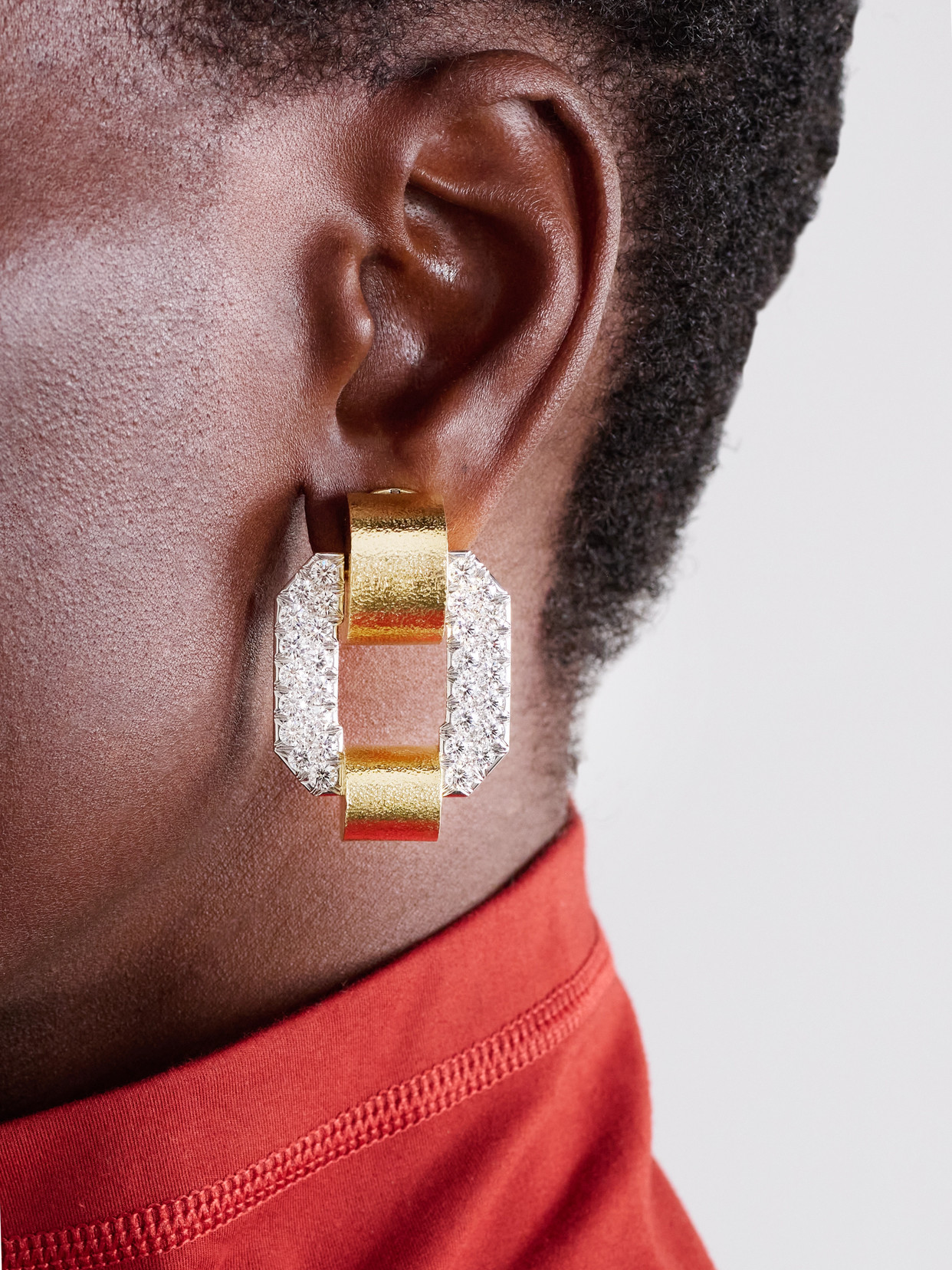 David Webb Octagonal Buckle 18-karat Gold Diamond Clip Earrings In Gold