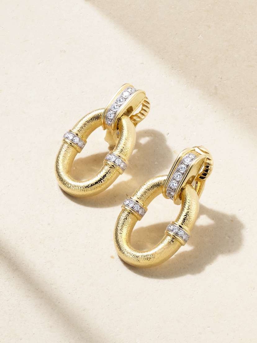 DAVID WEBB 18-karat Gold Diamond Clip Earrings