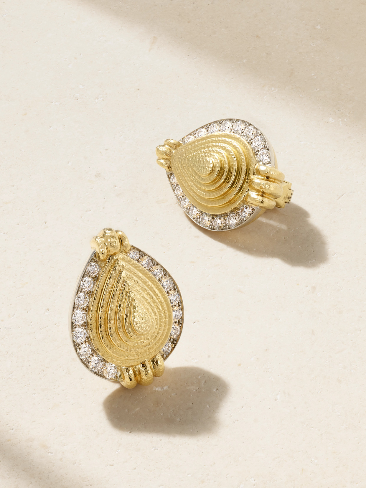 David Webb Concentric Pear 18-karat Gold, Platinum And Diamond Earrings