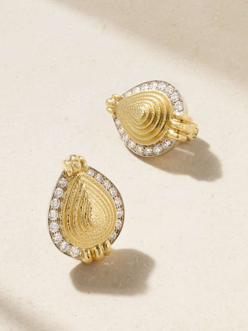 DAVID WEBB Concentric Pear 18-karat Gold, Platinum And Diamond Earrings
