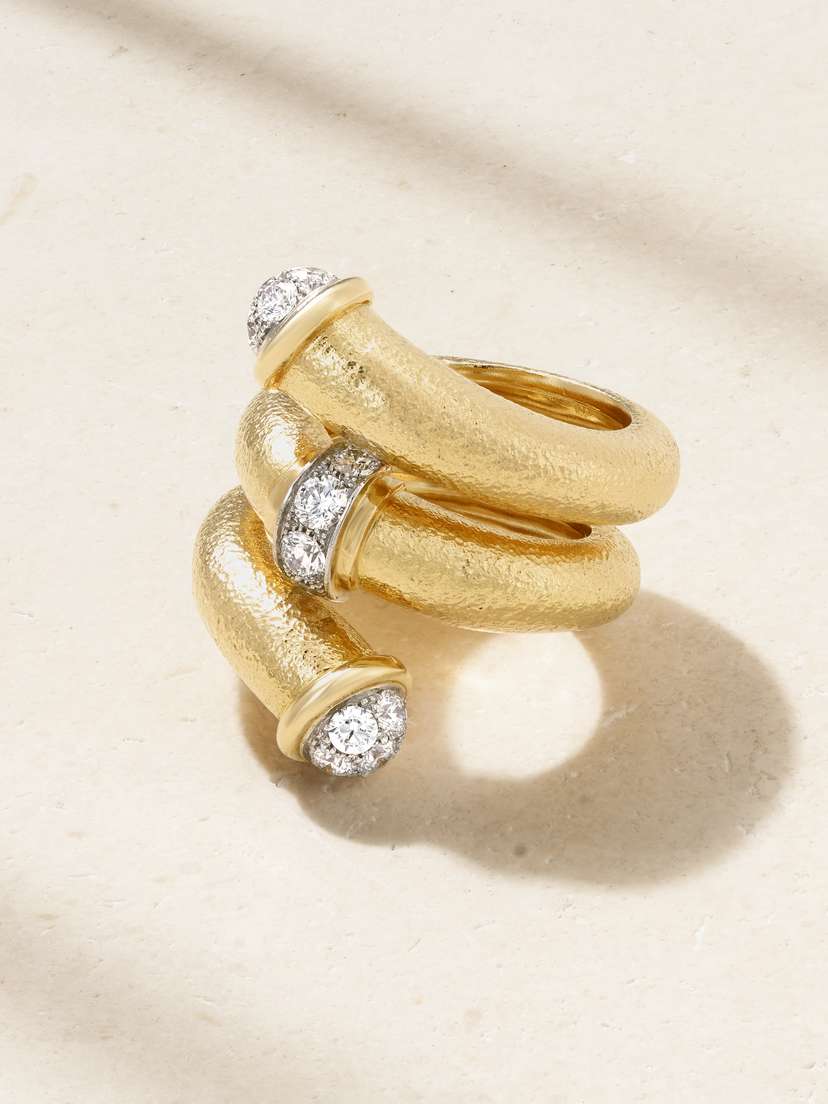 DAVID WEBB Pipe 18-karat Gold, Platinum And Diamond Ring