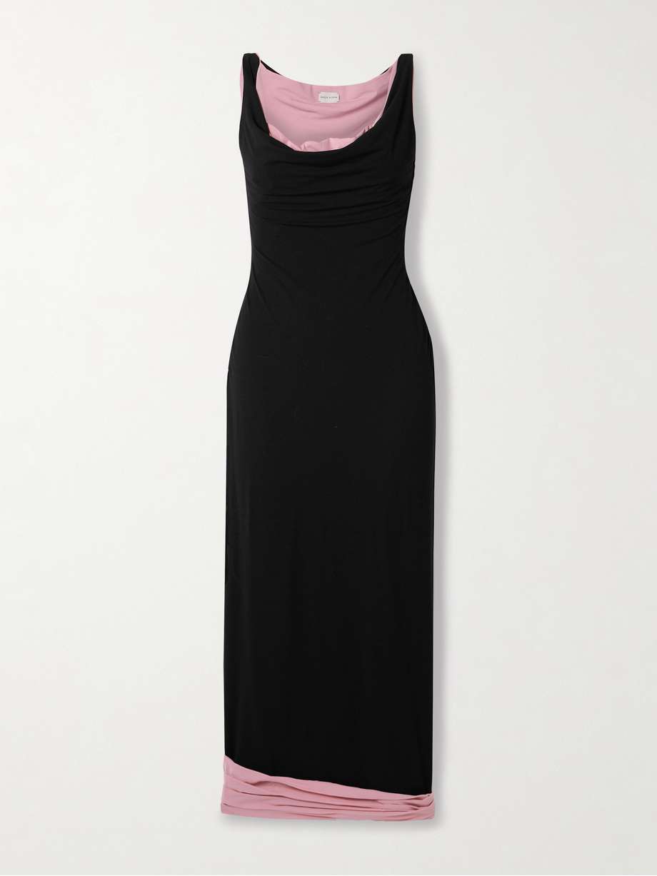 layered stretch-silk midi dress