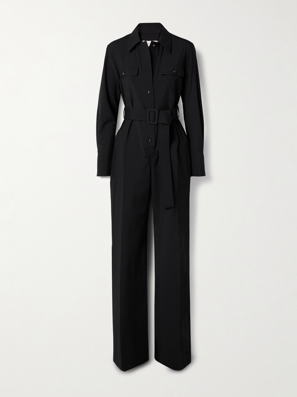 Veronica De Piante Nadia Belted Wool And Silk-blend Jumpsuit In Black