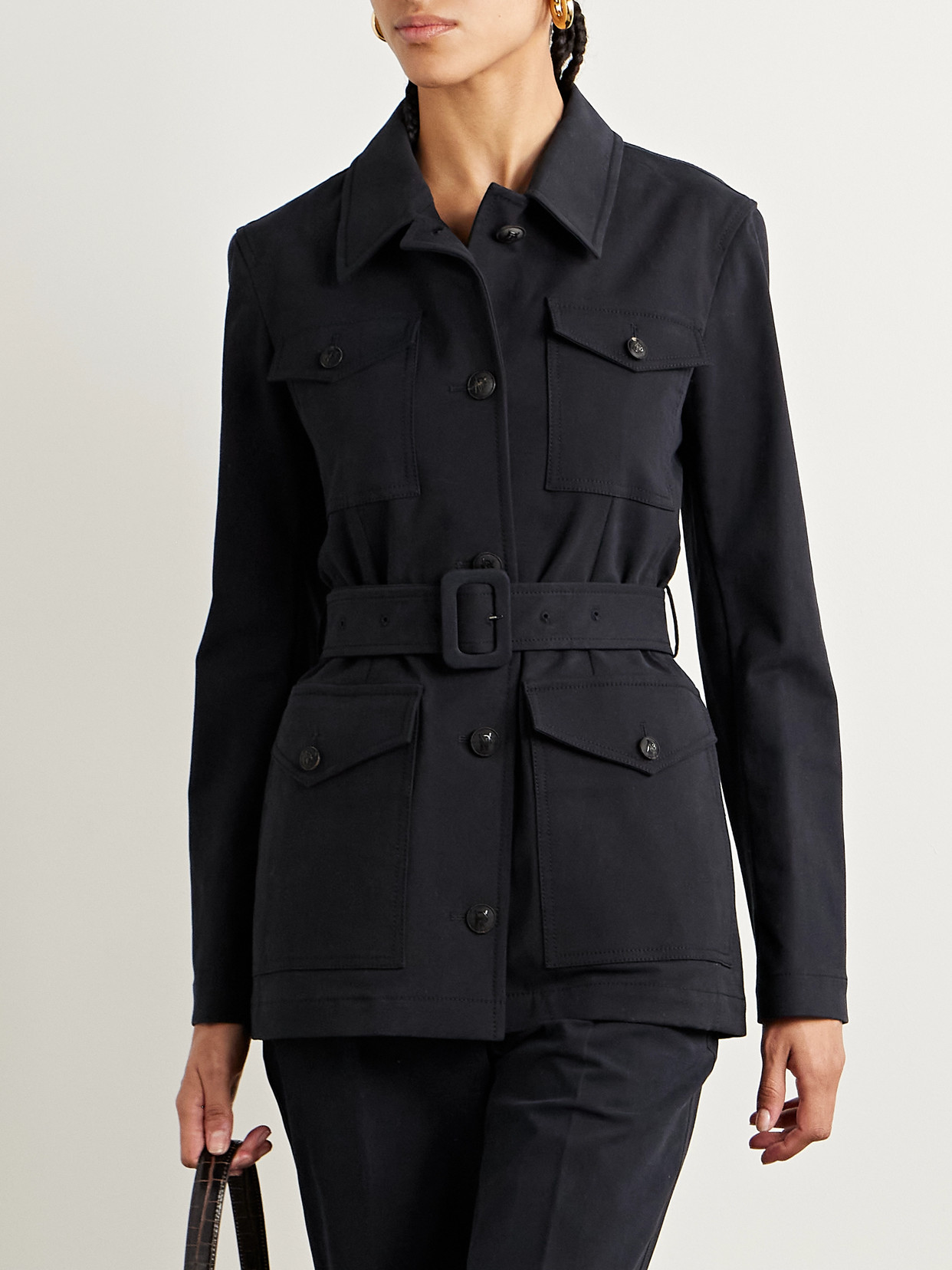 Veronica De Piante Amelia Belted Cotton-blend Jacket In Blue