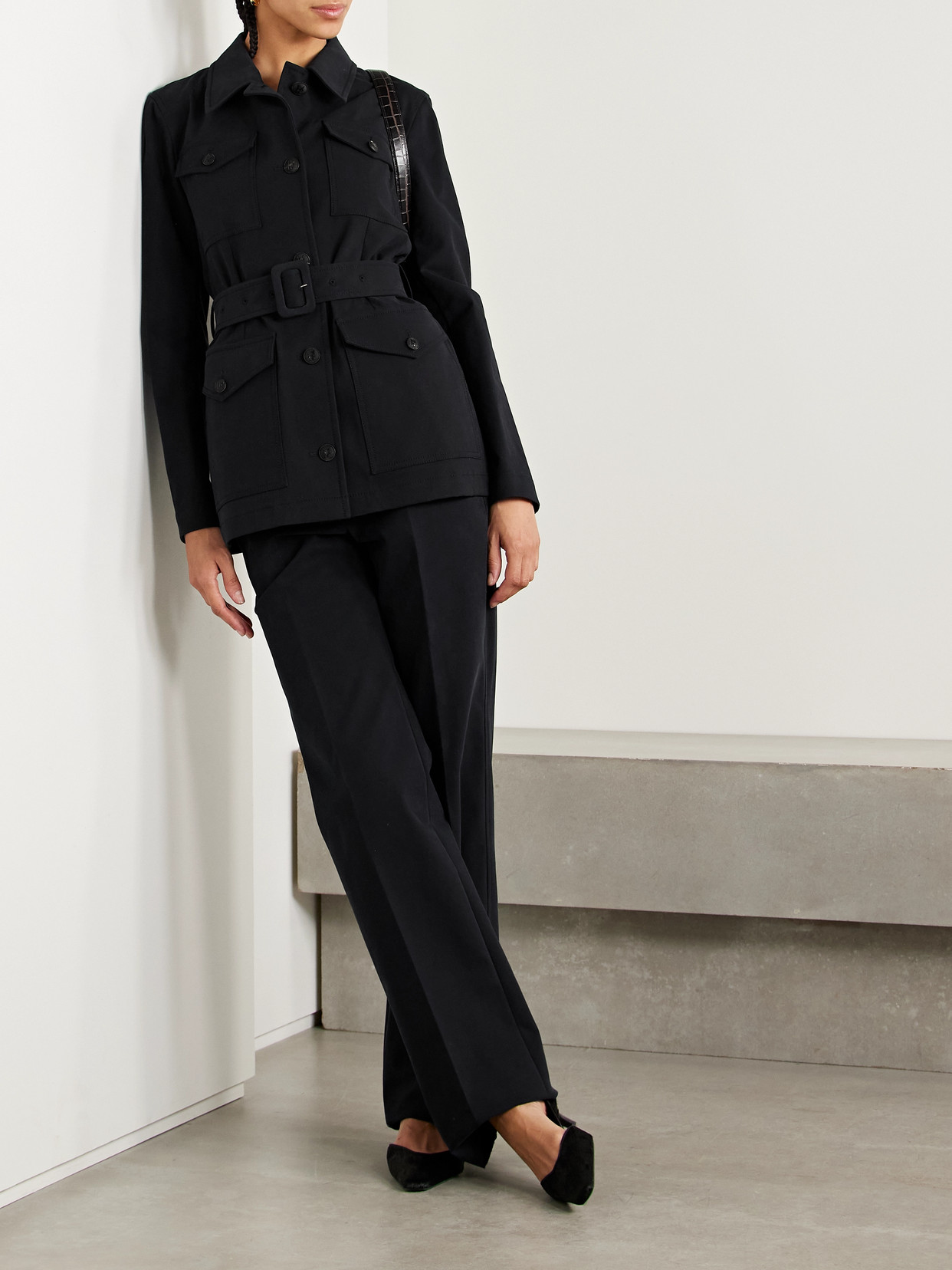 Veronica De Piante Amelia Belted Cotton-blend Jacket In Blue