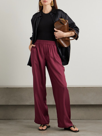 LISA YANG Silk-twill wide-leg track pants