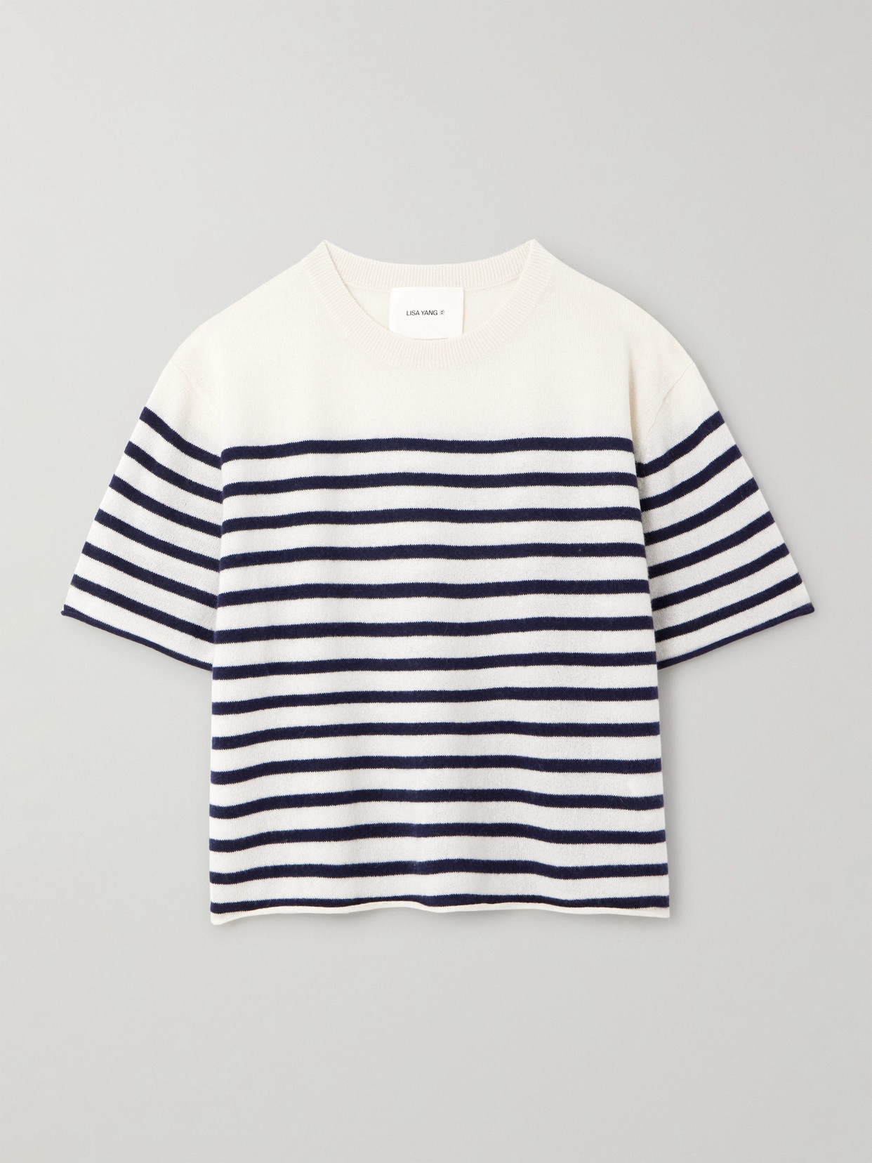 Lisa Yang Cila Striped-intarsia Cashmere T-shirt In Cream