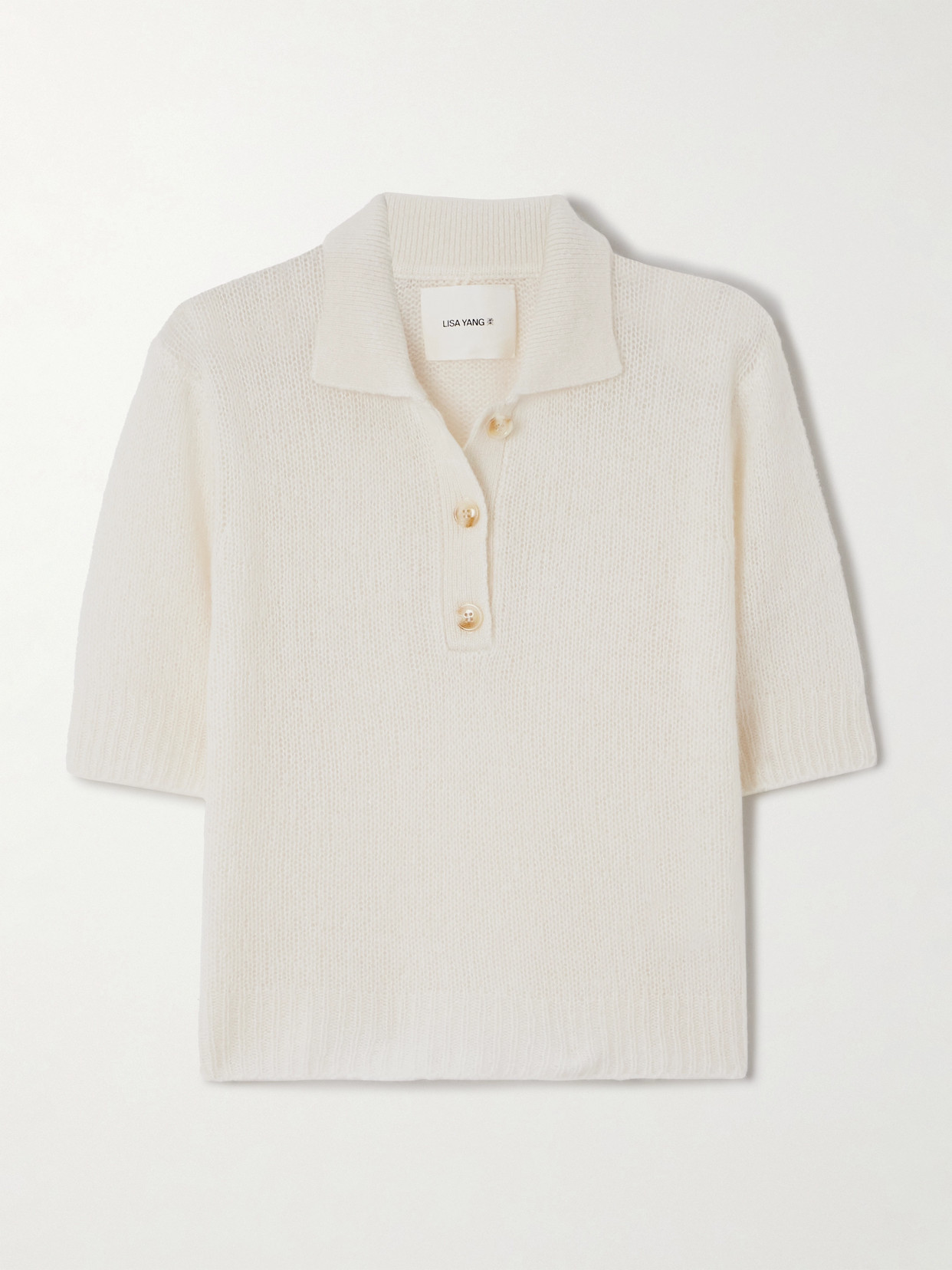 Lisa Yang Masy Cashmere And Silk-blend Polo Shirt In Cream