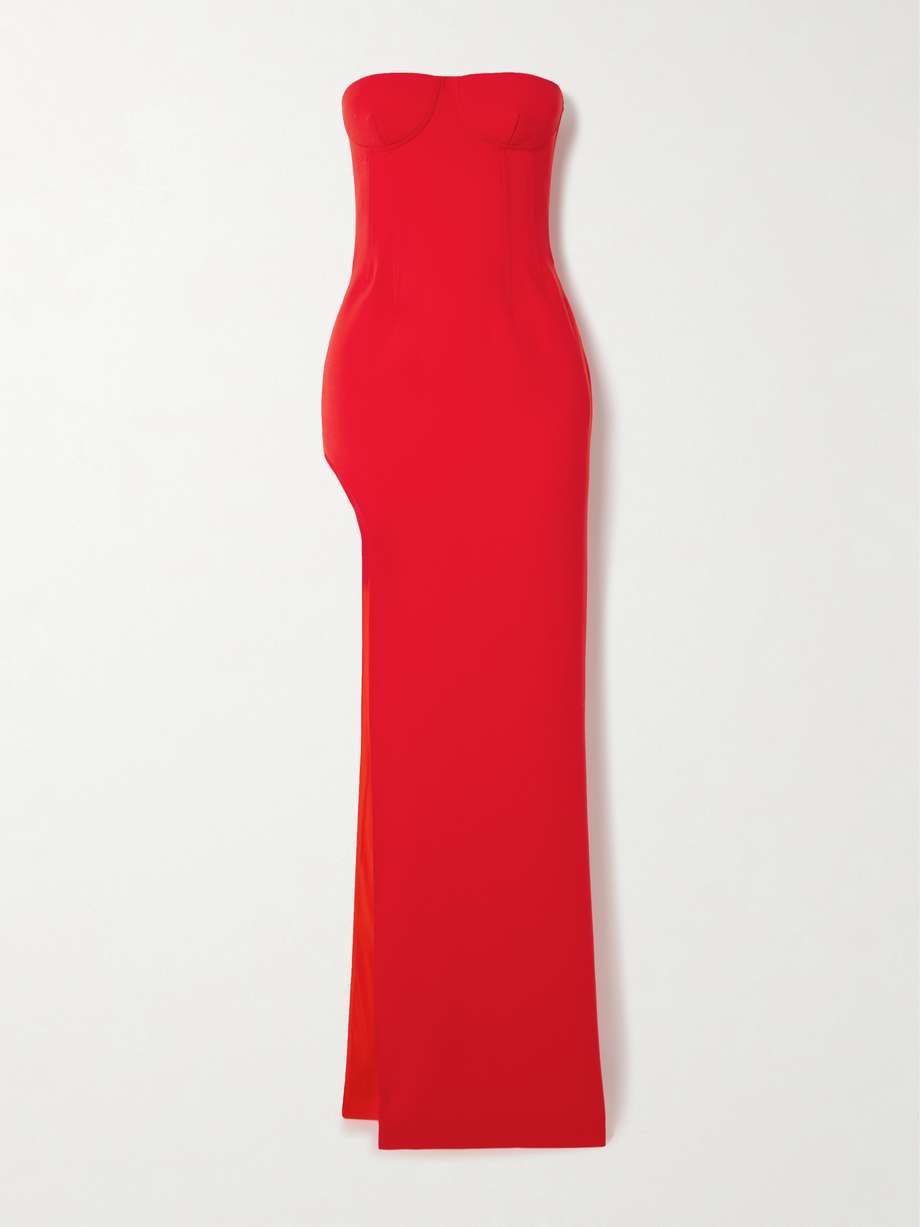 strapless crepe gown