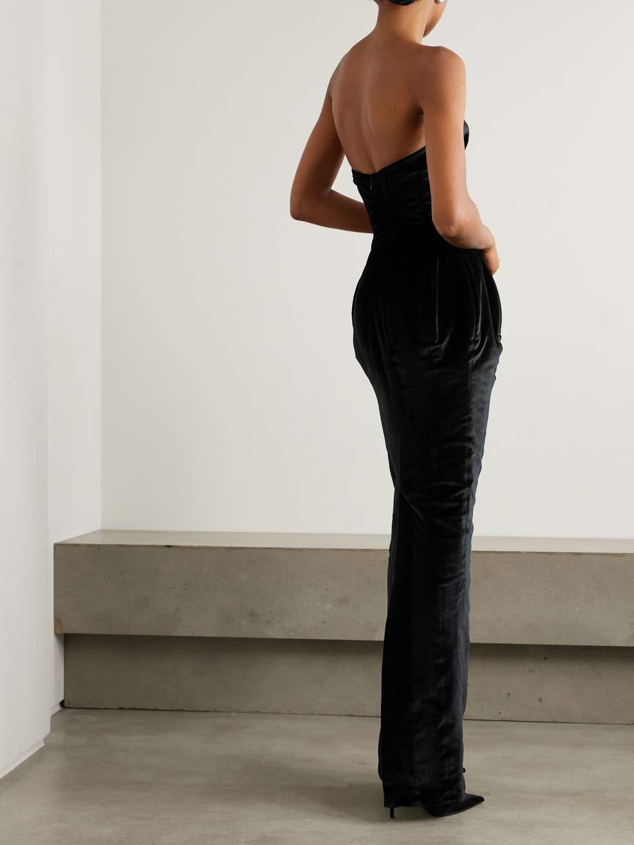 strapless velvet gown