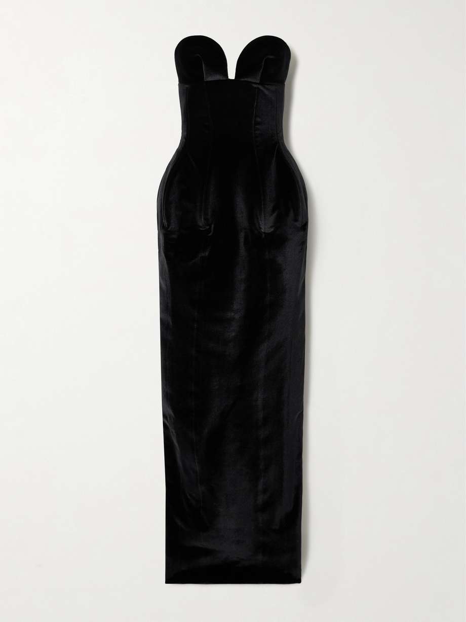 strapless velvet gown