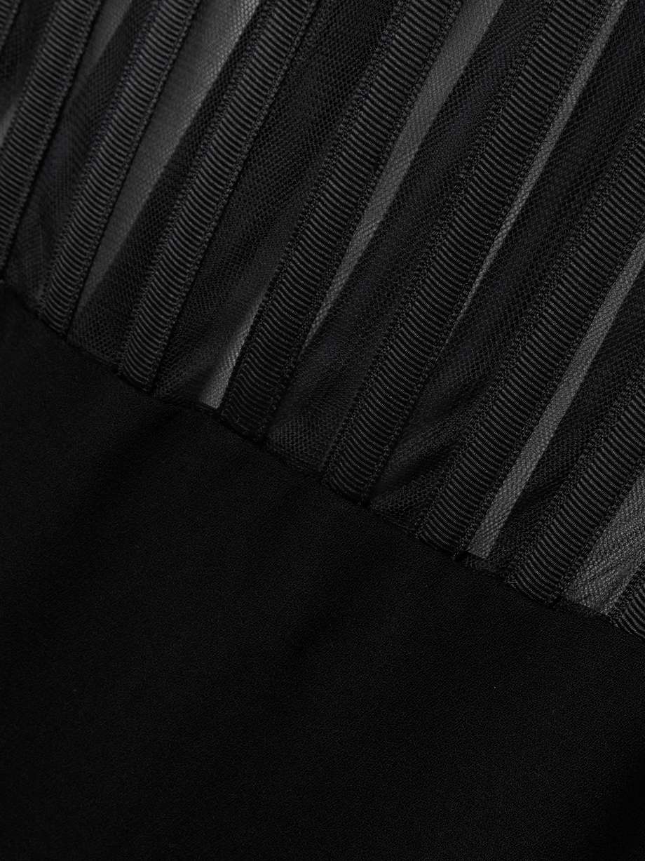 strapless mesh-paneled crepe gown