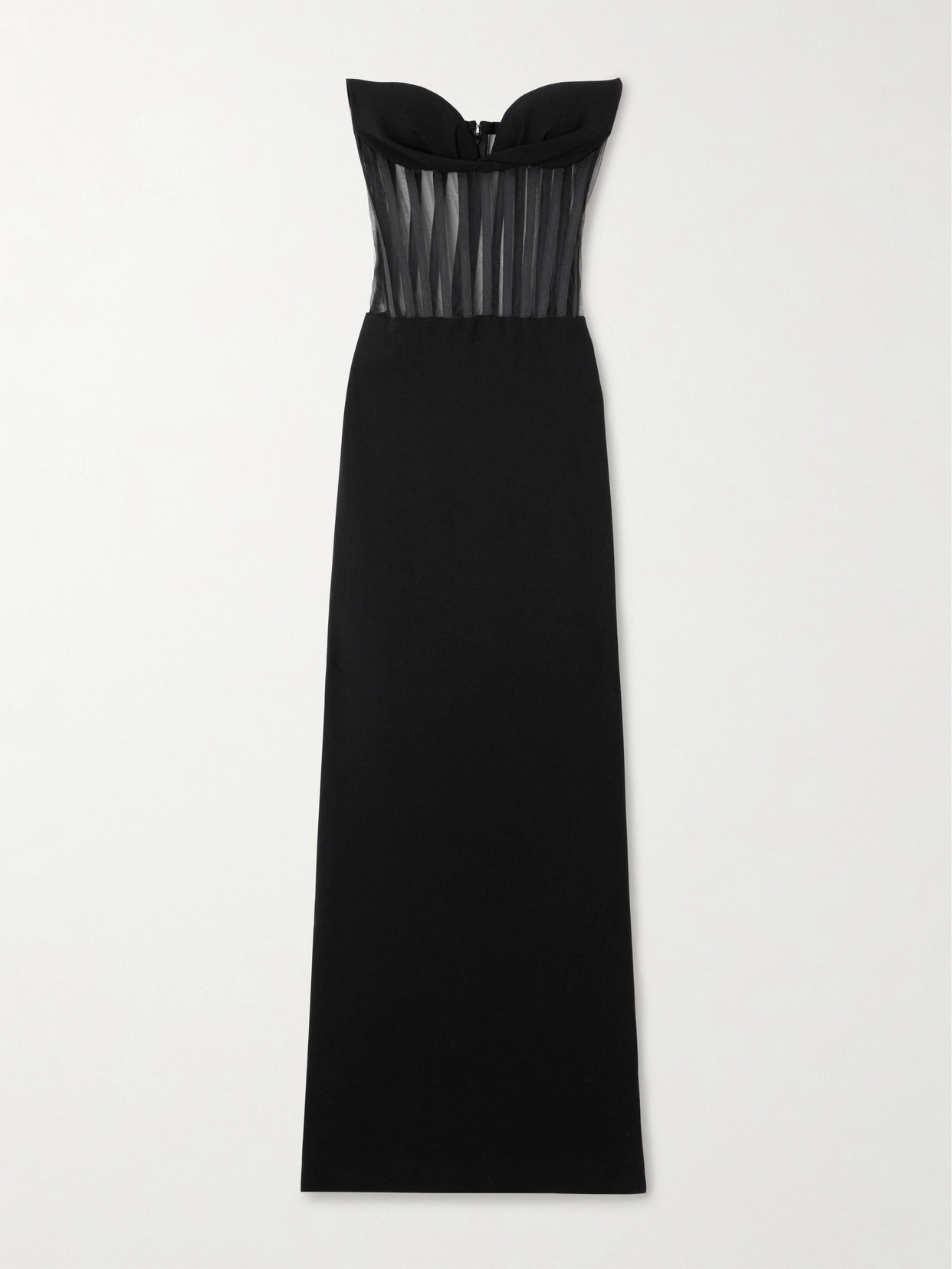 Monot Strapless Mesh-paneled Crepe Gown In Black