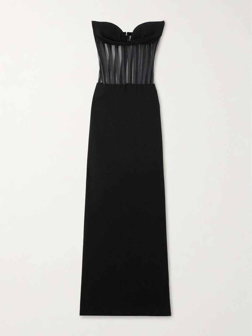 Mônot Strapless Mesh-paneled Crepe Gown