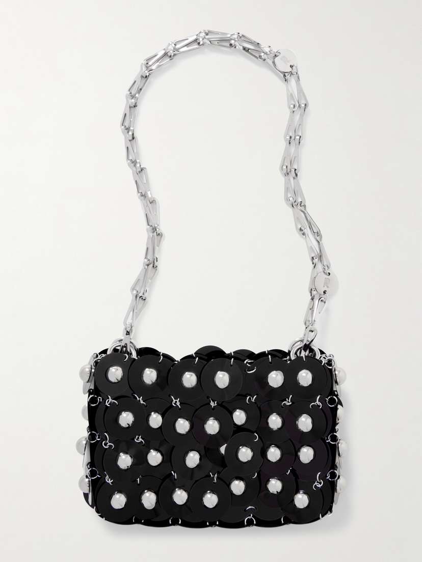 Rabanne Sparkle Studded Sequined Faille Shoulder Bag