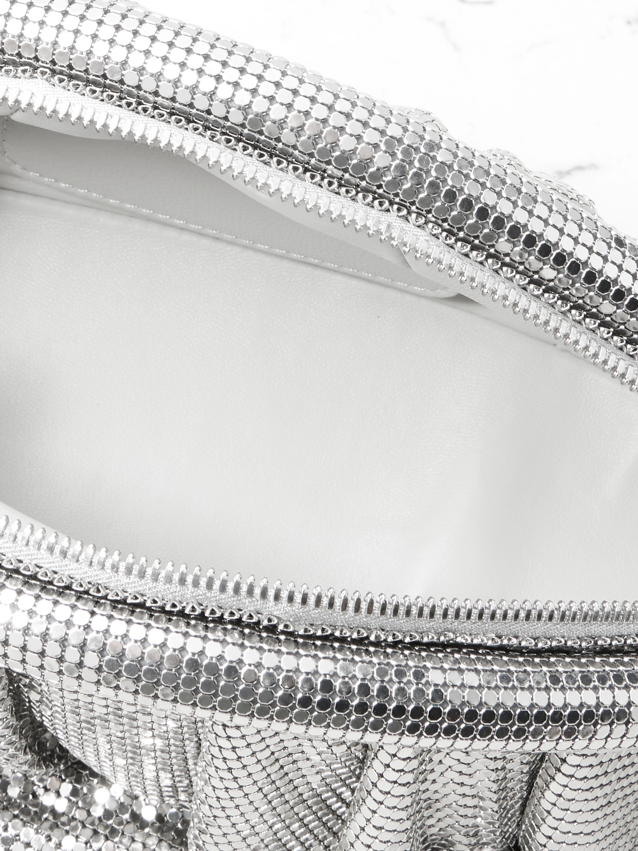Shop Rabanne Studded Mesh Clutch In Silver