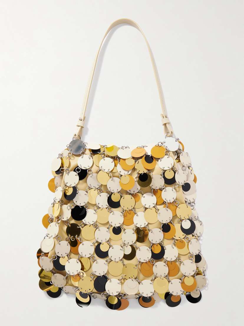 Rabanne Sparkle Paillette-embellished Satin-twill And Leather Shoulder Bag