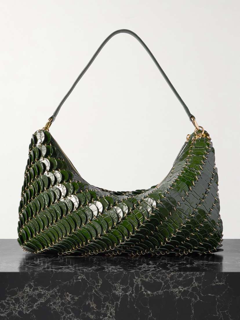 Rabanne Embellished Croc-effect Leather Shoulder Bag