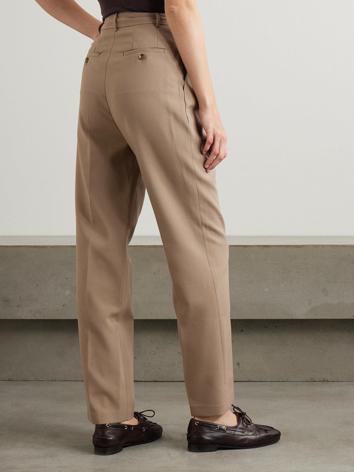 Shop The Frankie Shop Bea Pleated Crepe Tapered-leg Pants In Neutrals