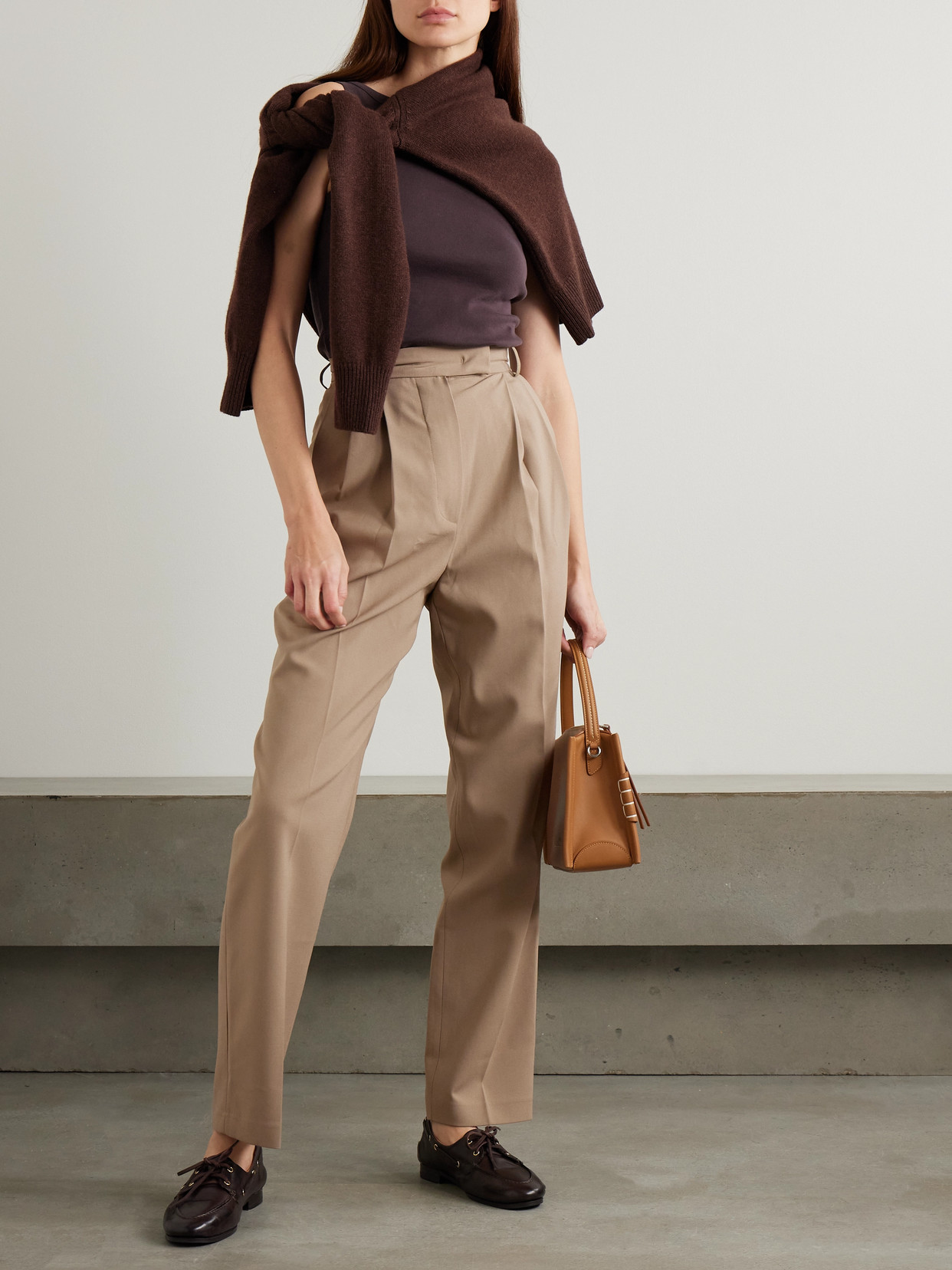 Shop The Frankie Shop Bea Pleated Crepe Tapered-leg Pants In Neutrals
