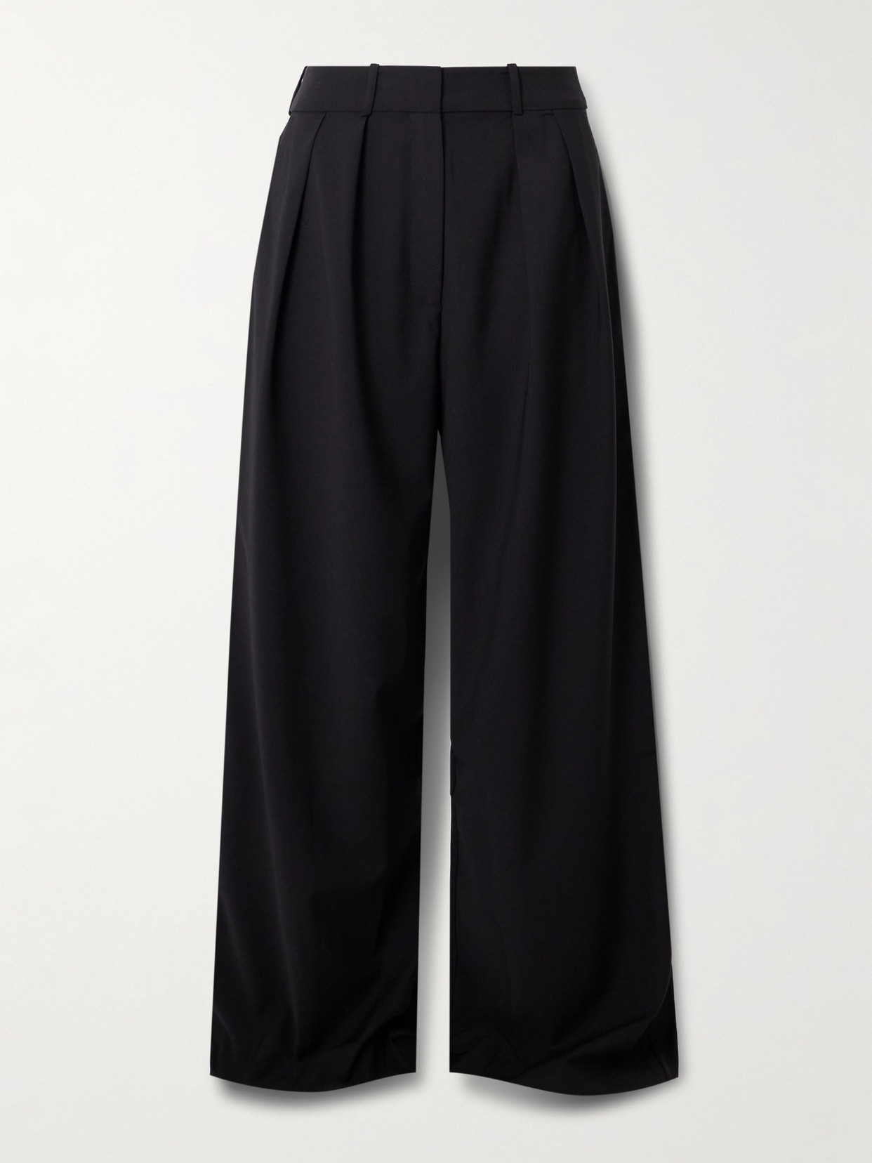 The Frankie Shop Ripley Pleated Grain De Poudre Wide-leg Pants In Black