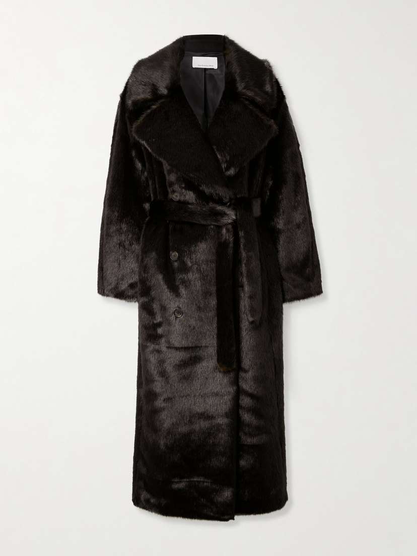 The Frankie Shop Joni Oversized Belted Double-breasted Faux Fur Coat