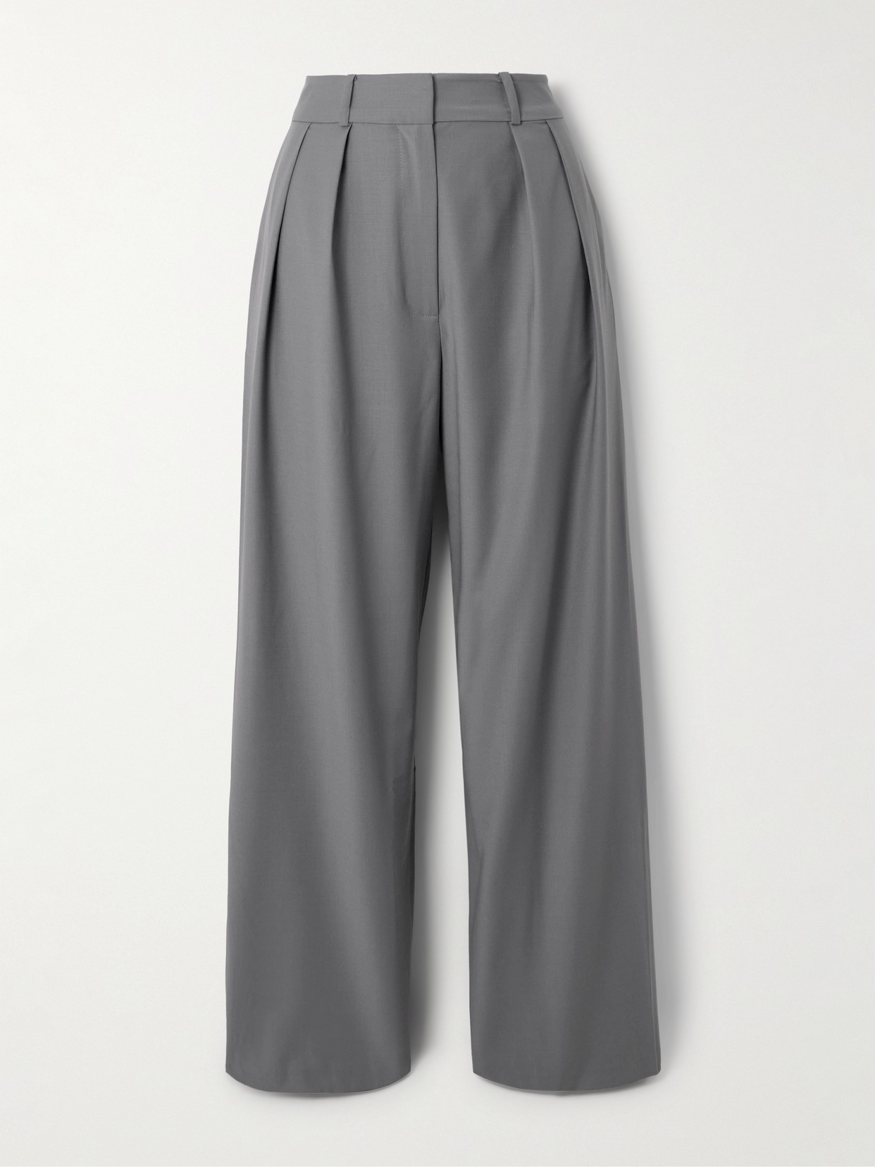 The Frankie Shop Ripley Pleated Grain De Poudre Wide-leg Pants In Gray