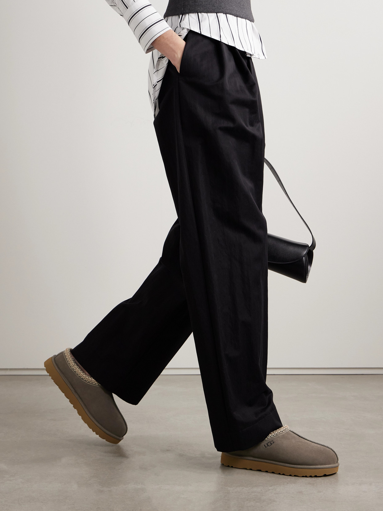 UGG TASMAN WOOL-BLEND FLEECE-LINED EMBROIDERED SUEDE SLIPPERS