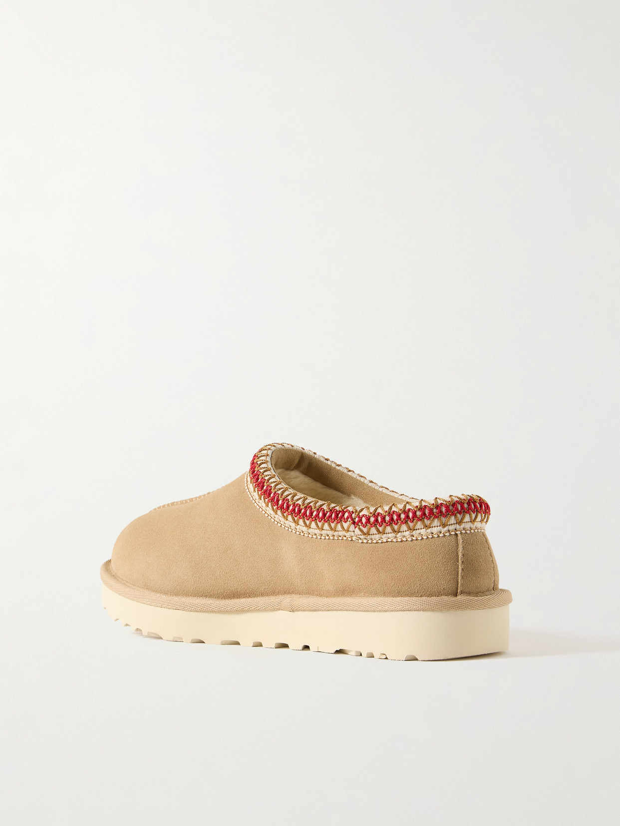 Shop Ugg Tasman Wool-blend Fleece-lined Embroidered Suede Slippers In Neutrals