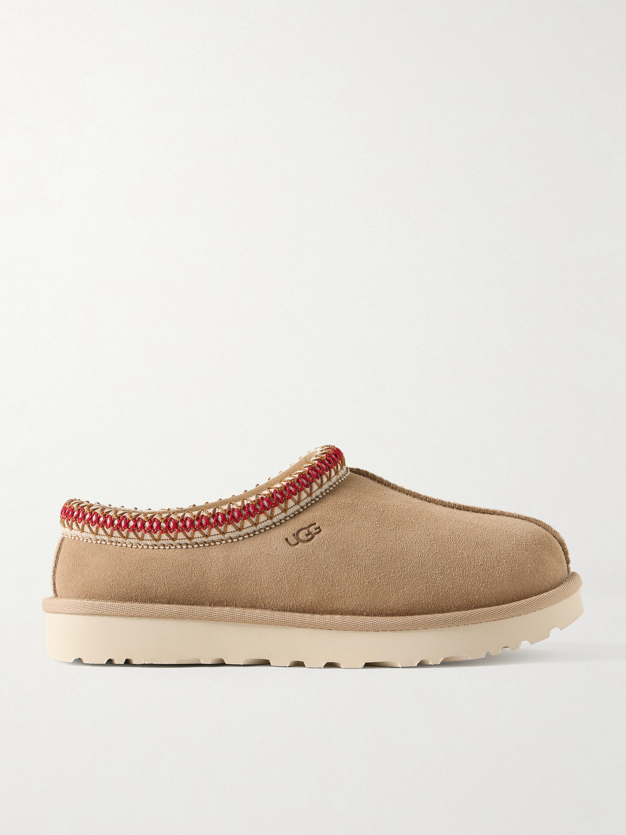 Shop Ugg Tasman Wool-blend Fleece-lined Embroidered Suede Slippers In Neutrals
