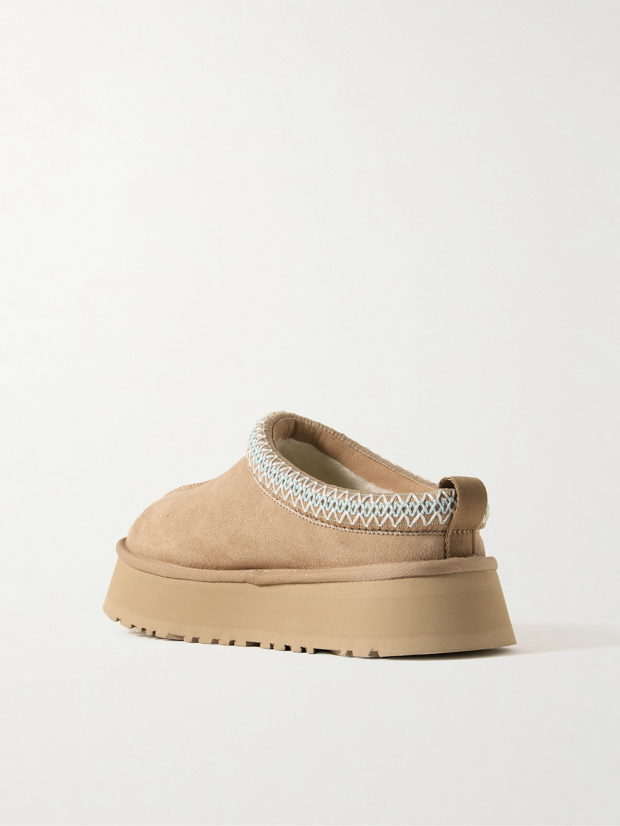 Shop Ugg Tazz Wool-blend Fleece-lined Embroidered Suede Platform Slippers In Neutrals