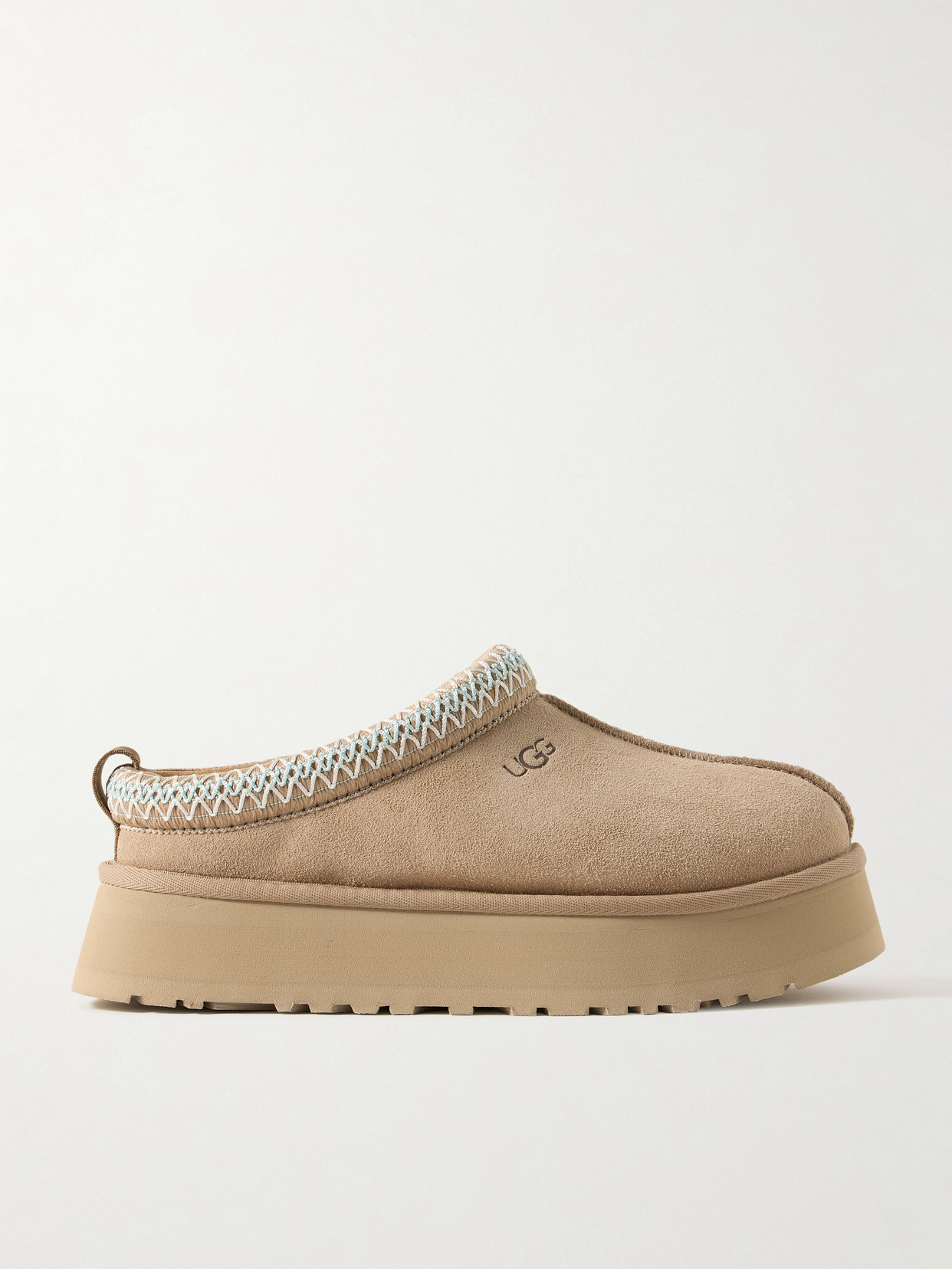 Shop Ugg Tazz Wool-blend Fleece-lined Embroidered Suede Platform Slippers In Neutrals
