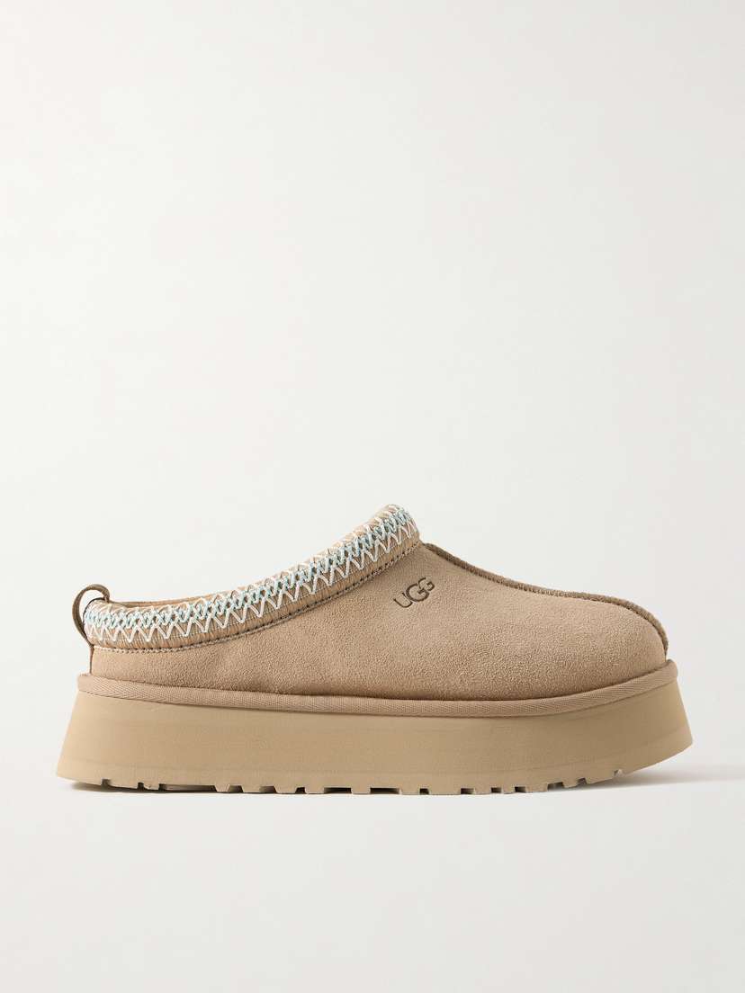 UGG Tazz Wool-blend Fleece-lined Embroidered Suede Platform Slippers