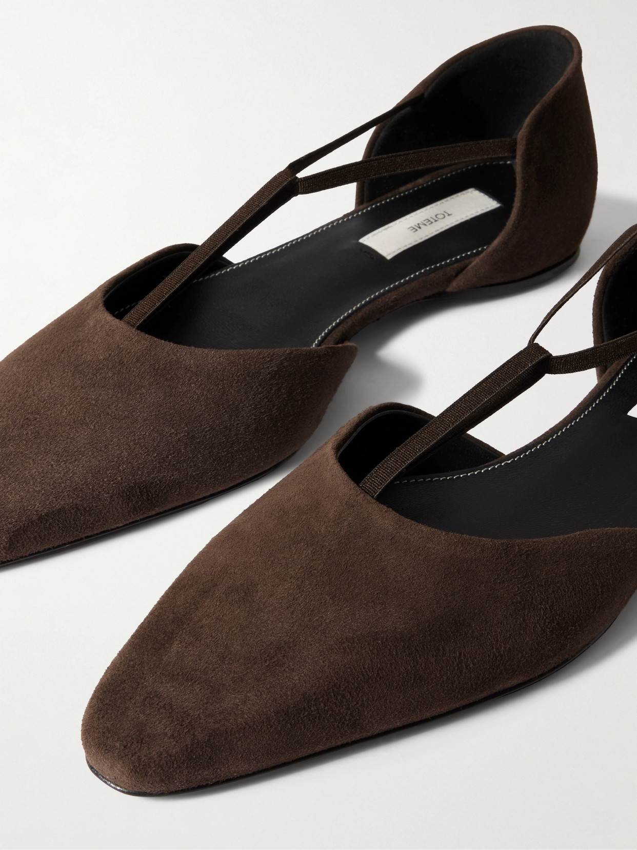 Totême Brown Suede T-strap Ballerina Flats In Pepper 273