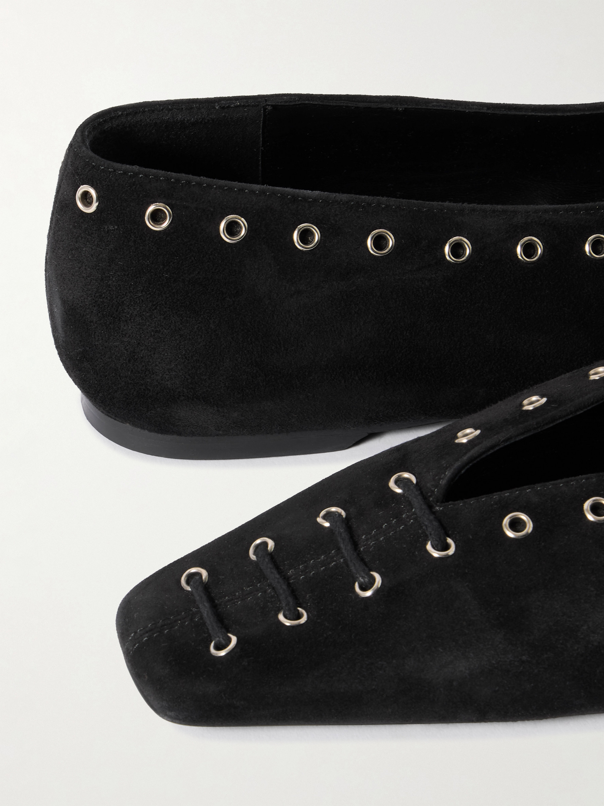 TOTEME Lace-up eyelet-embellished suede ballet flats
