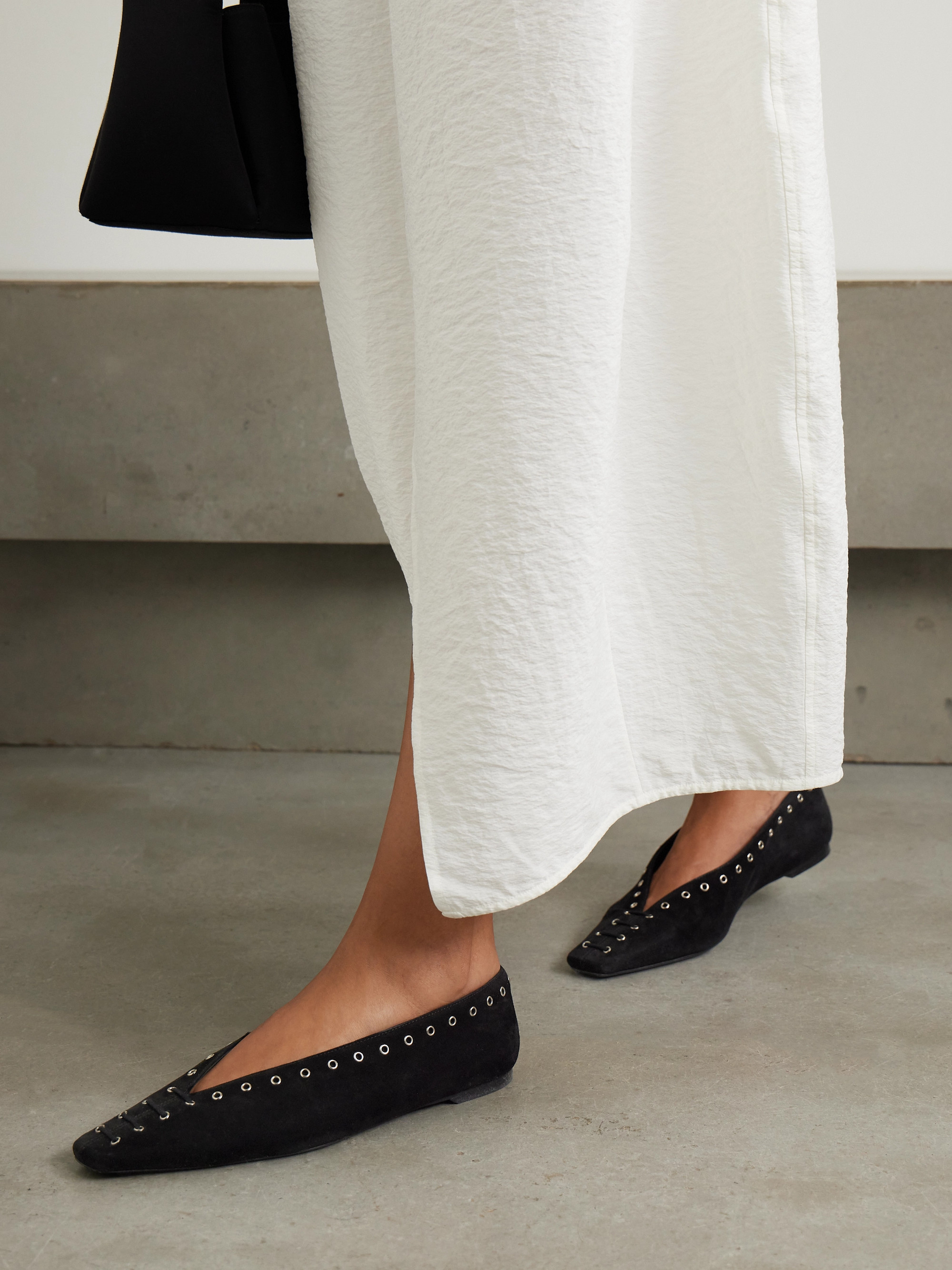 TOTEME Lace-up eyelet-embellished suede ballet flats