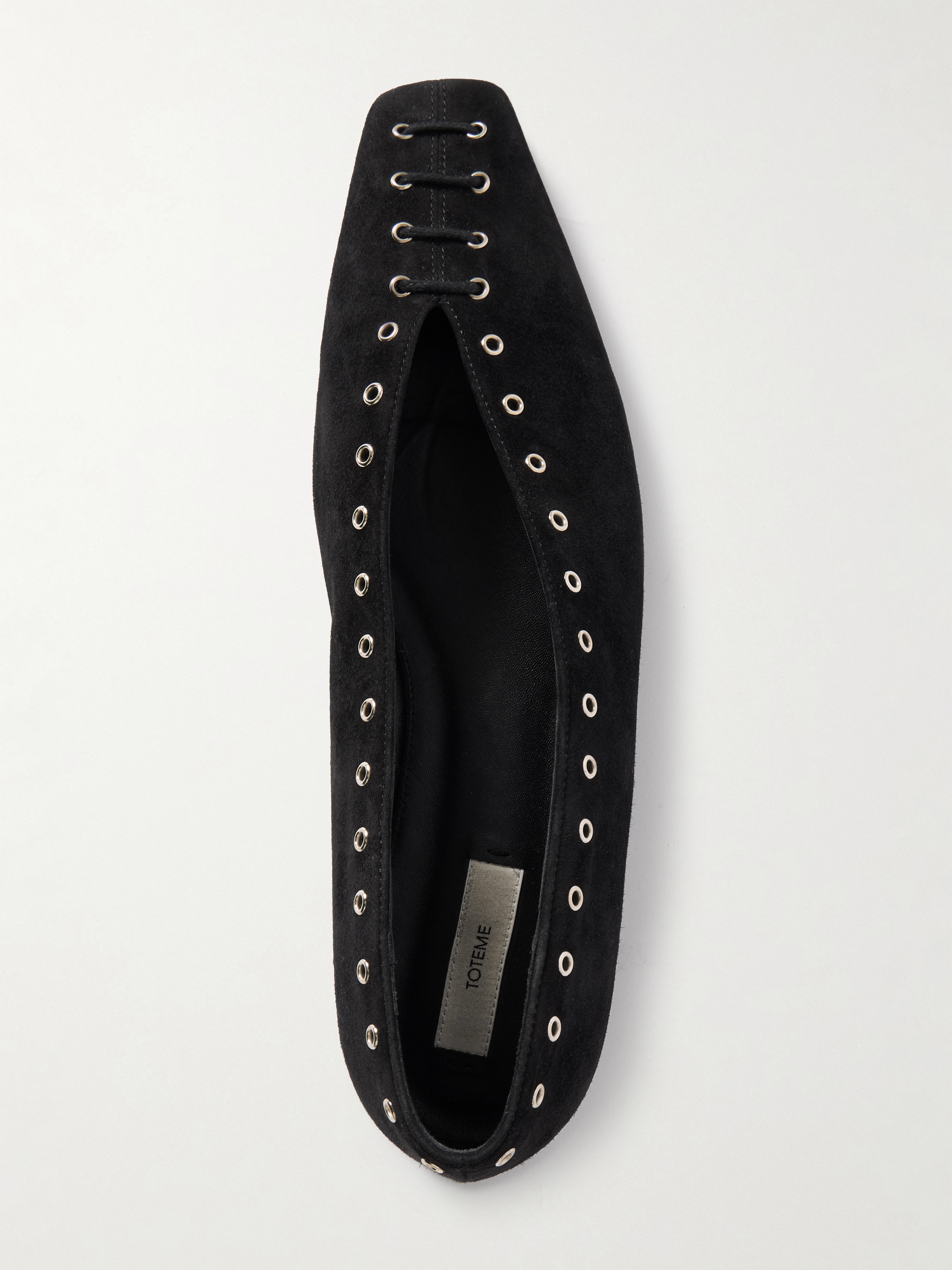 TOTEME Lace-up eyelet-embellished suede ballet flats