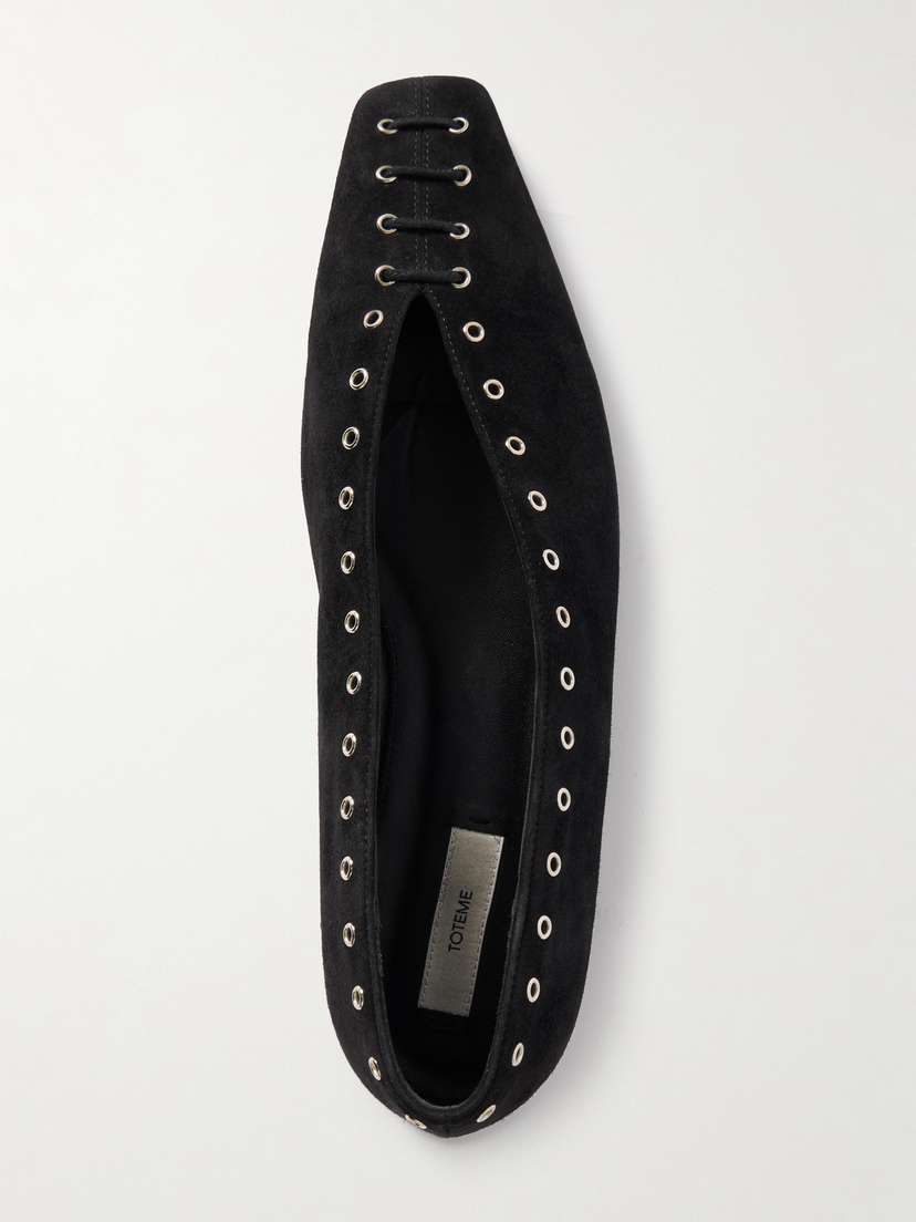TOTEME Lace-up Eyelet-embellished Suede Ballet Flats