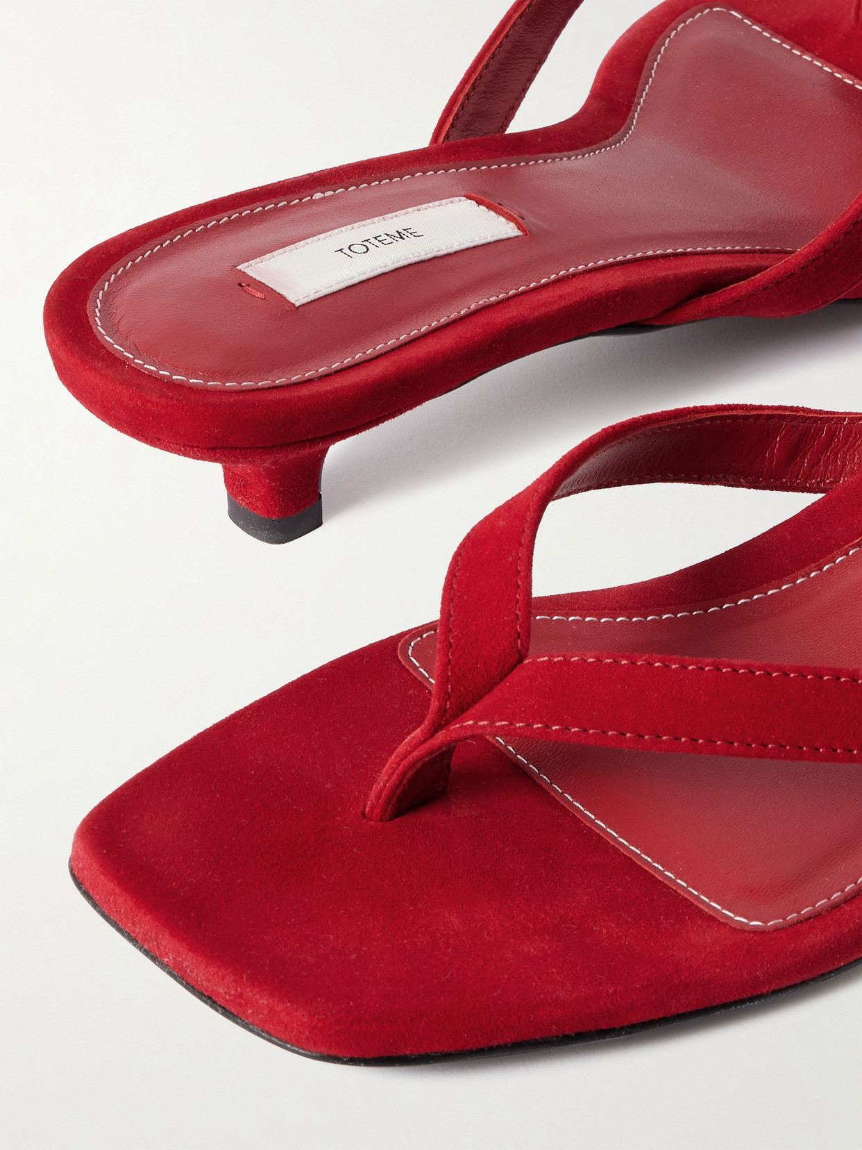 Totême Suede Heeled Flip Flops Scarlet In Red