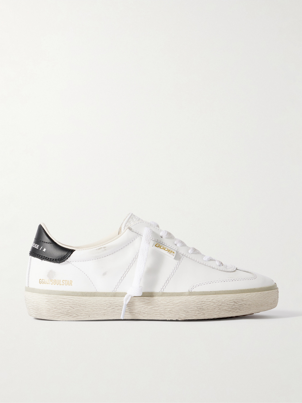 Golden Goose Soul-star Distressed Leather Sneakers In White