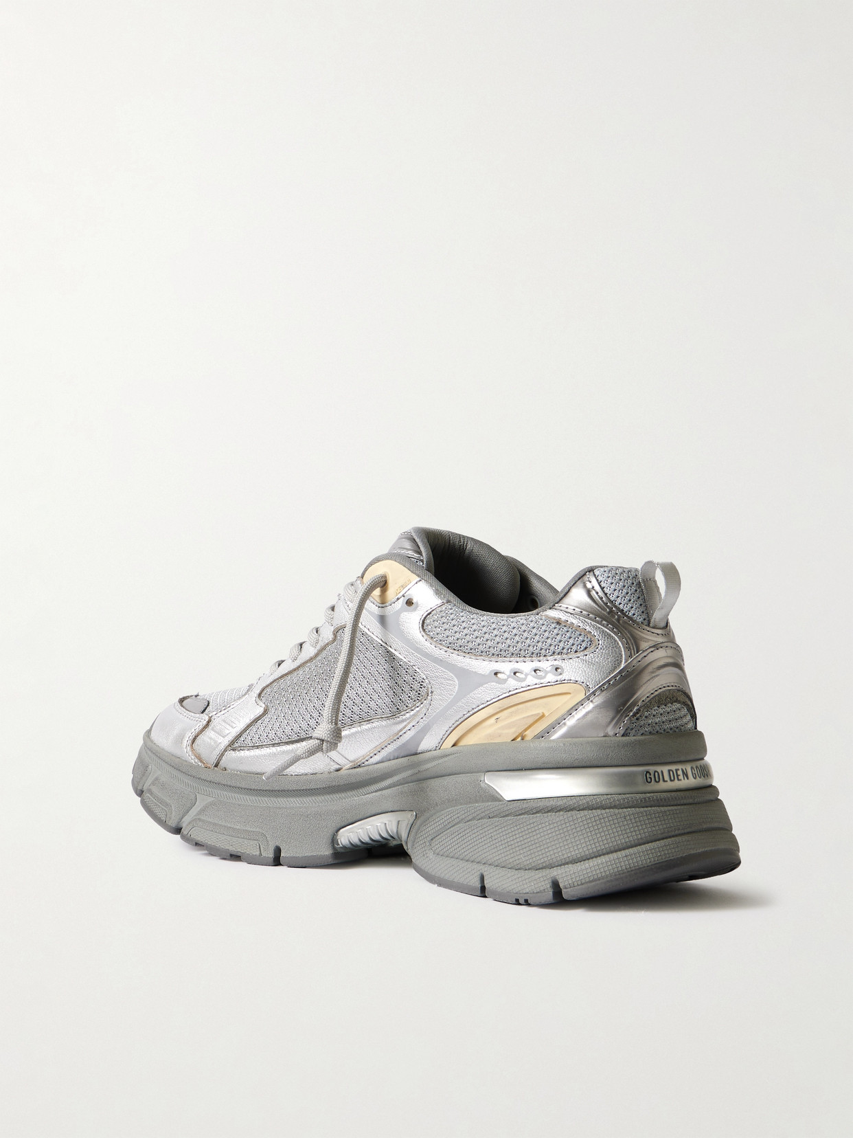 Golden Goose Laminated Leather Suede And Net Sneakers In Silver