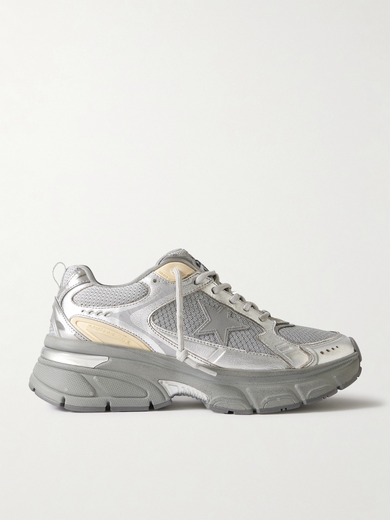 Golden Goose Lightstar Metallic Leather And Rubber-trimmed Mesh Sneakers In Silver