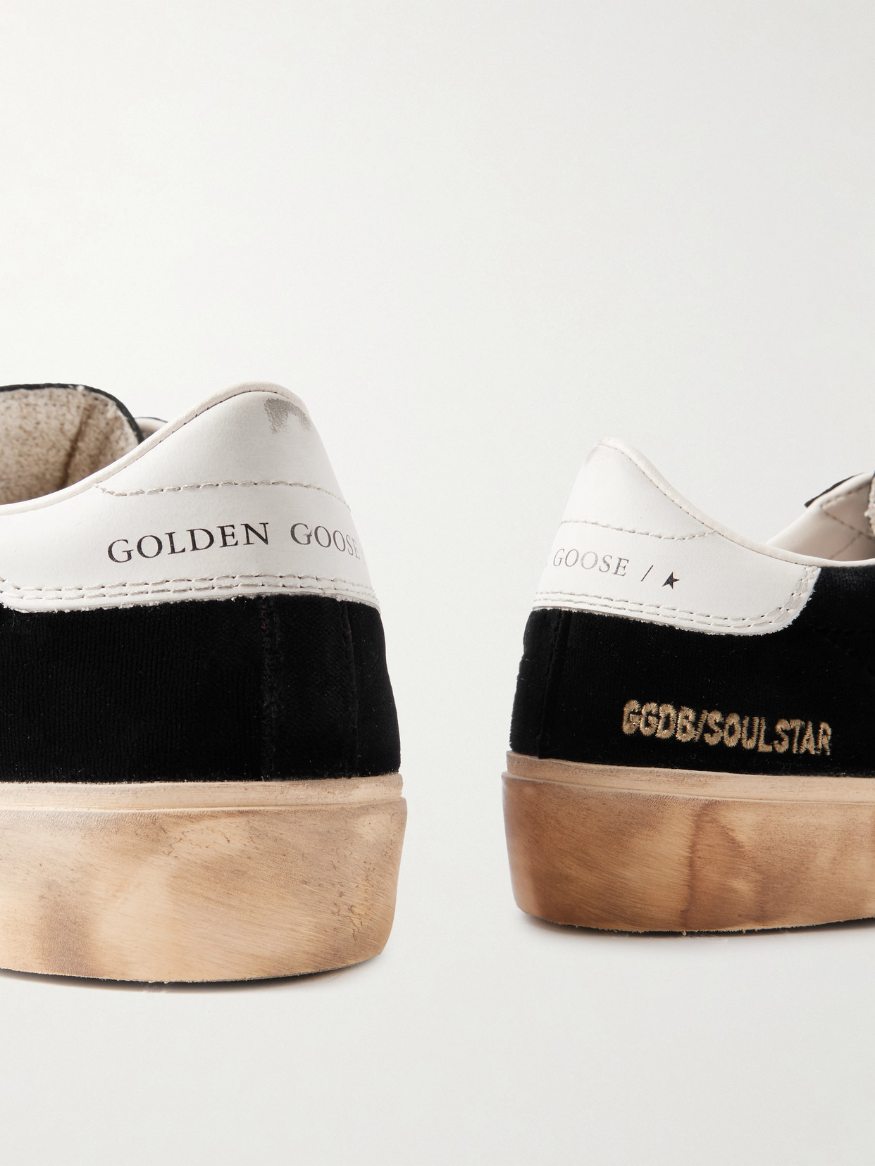 Shop Golden Goose Soul-star Distressed Leather-trimmed Velvet Sneakers In Black