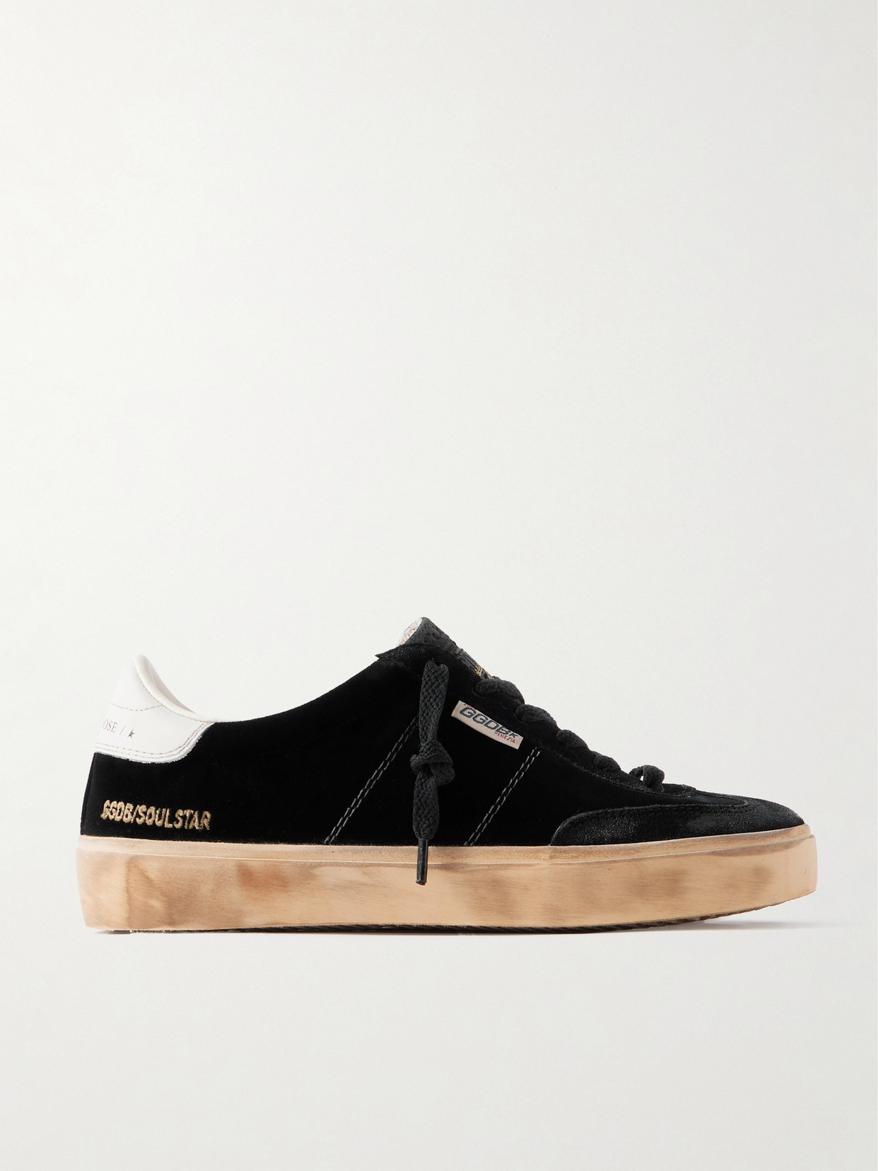 Shop Golden Goose Soul-star Distressed Leather-trimmed Velvet Sneakers In Black