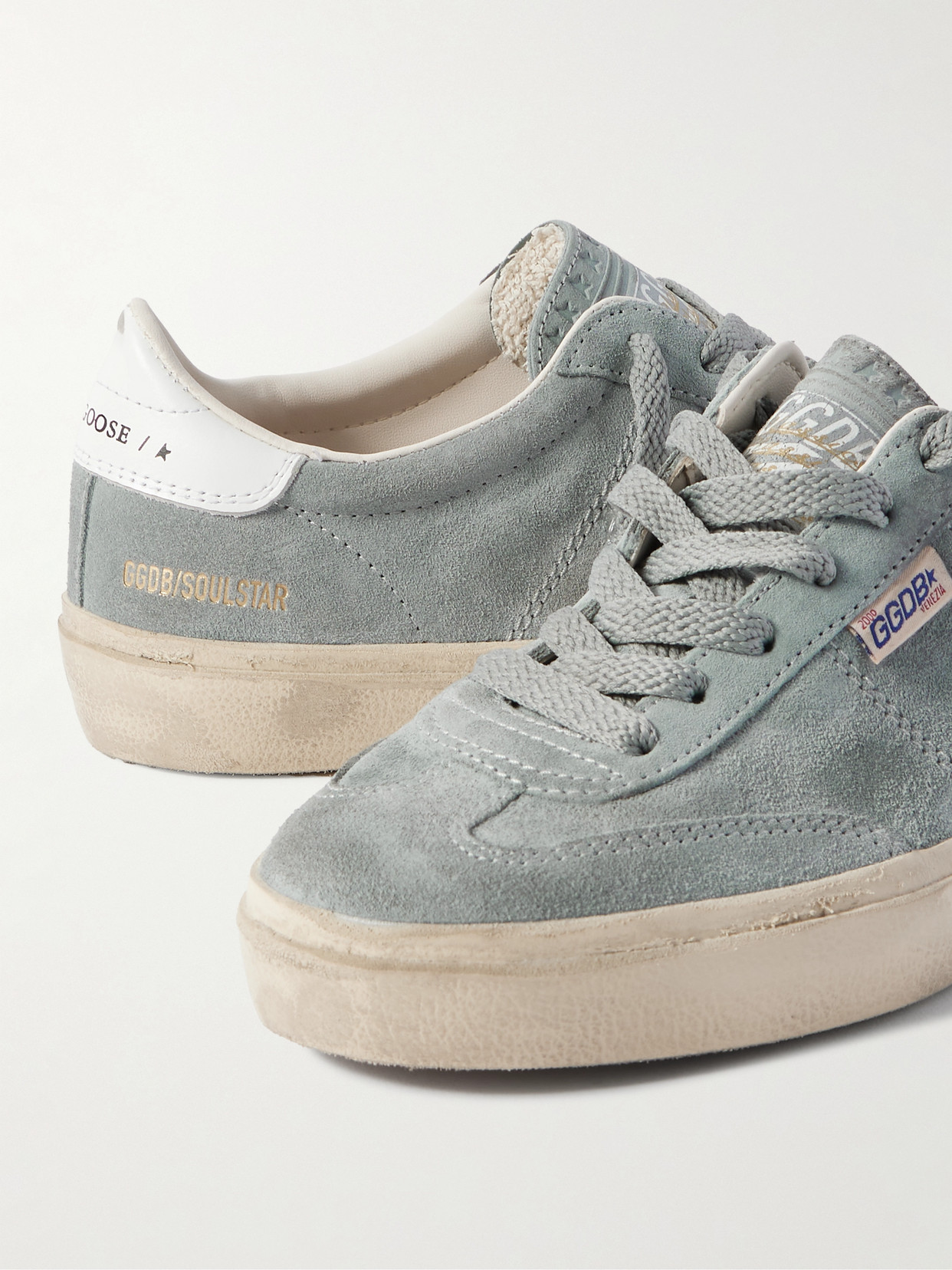 Golden Goose Soul-star Distressed Leather-trimmed Suede Sneakers In Gray